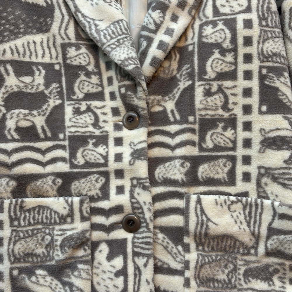 Vintage Nordstrom Fleece 2-Button Coat Artic Animals Cream Ivory Gray Size M - Picture 3 of 5